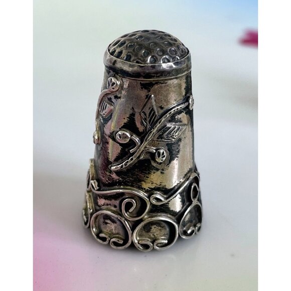 Vintage lot 2 Thimbles Ornate Taxco Mexico Sterling Alpaca silver - Picture 2 of 15